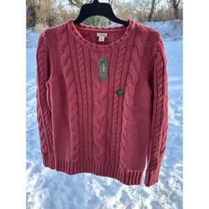 NWT LL Bean Women’s Vintage Rose Cable Knit Pullover Sweater Medium Cotton NEW